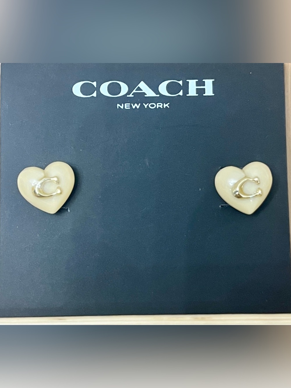 NWOT Coach Cream Heart C-Logo Stud Earrings